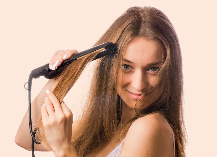 Flat ironing long hair