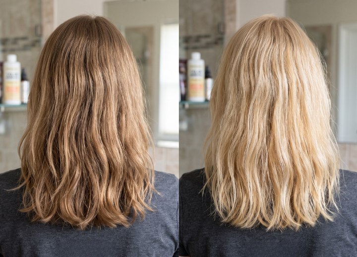 Hair, before and after using a hair color remover
