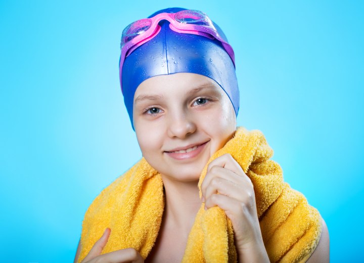Swimmer wearing a swim cap
