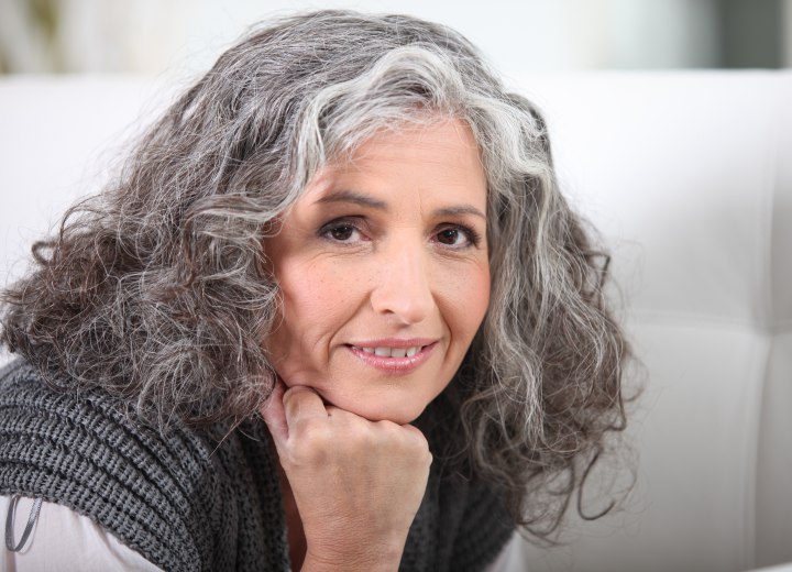 Woman with silver gray hair