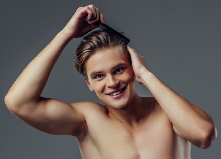 Man combing his hair