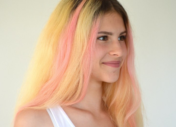 Blonde hair with pink chunks