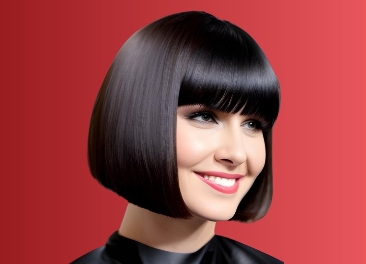 Woman with freshly dyed hair, wearing a black hair salon cape