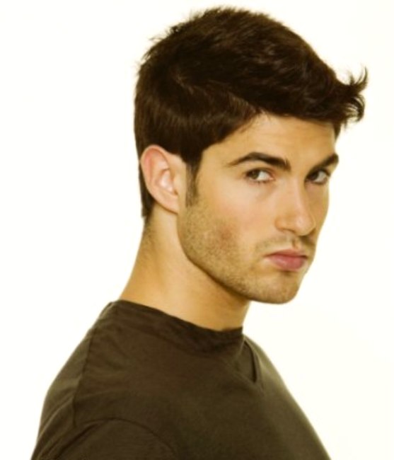 short guy hairstyles. Short cropped hairstyle for a man, with slightly longer bangs