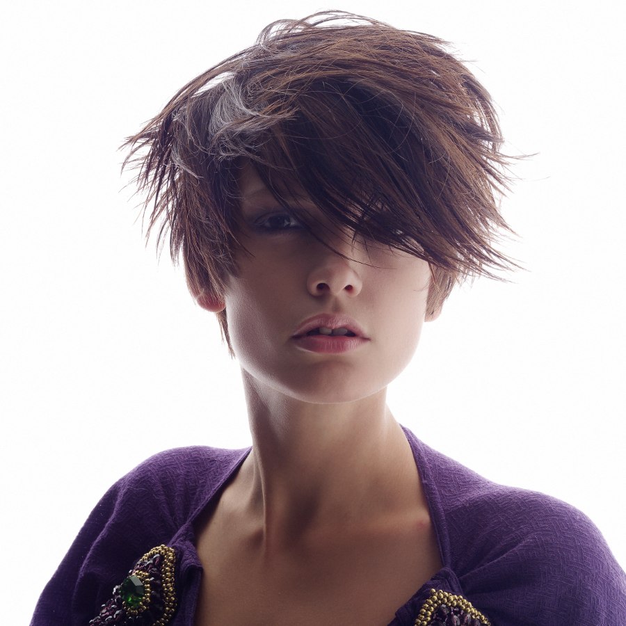 Short Windblown Hairstyle Emphasizing The Strong Lines Of Jaw And Chin