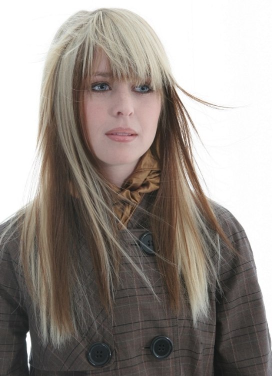 Eyebrow Length Bangs Hairstyle. long hair with eyebrow length bangs