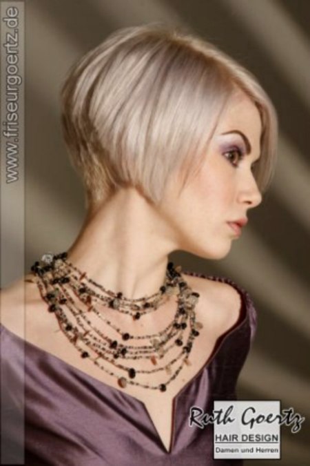 Side and back of a short inverted bob with a clipper cut neck