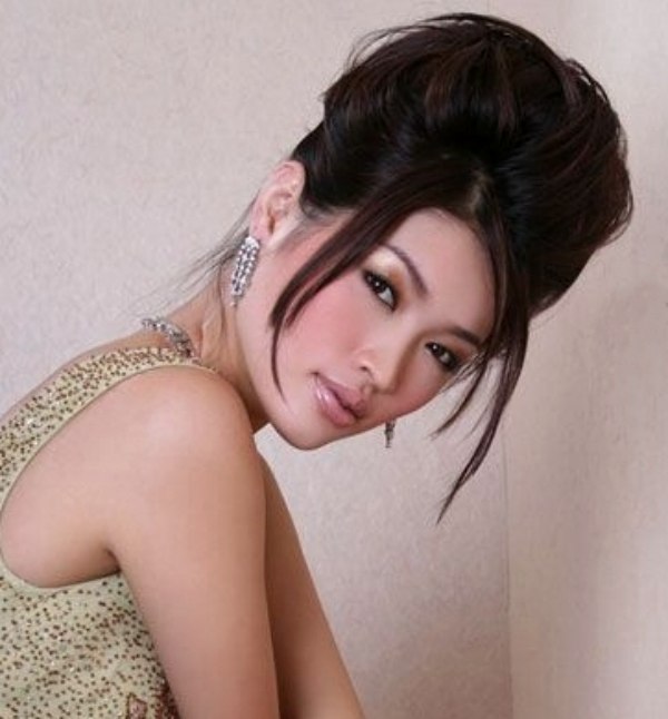 Updo with tendrils for Asian hair