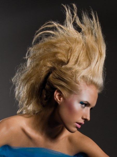 Hair styled in a combination of ethno and punk