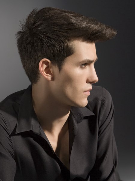 Classic look for men with varying hair lengths and a waxed styling