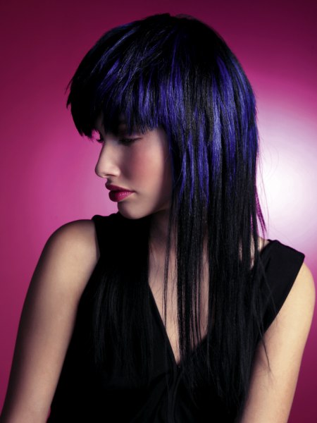 Long layered and tapered indigo blue hair