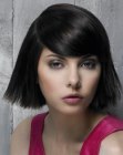 Chin length bob with staight ends that flare out