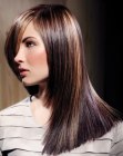 Long and sleek tapered hair with highlights