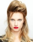 Half up style with high volume and disheveled lengths