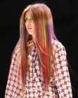 Long hair with bright color streaks