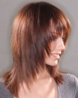 Long hairstyle with tapering that frames the face and long bangs