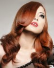 Long red Asian hair with layers and waves 