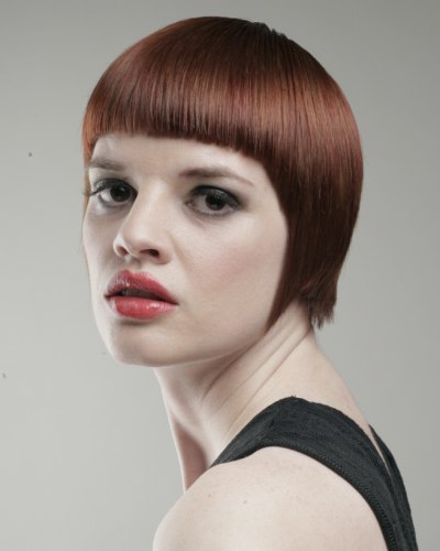 Short Amelie hairstyle with high above the brows bangs