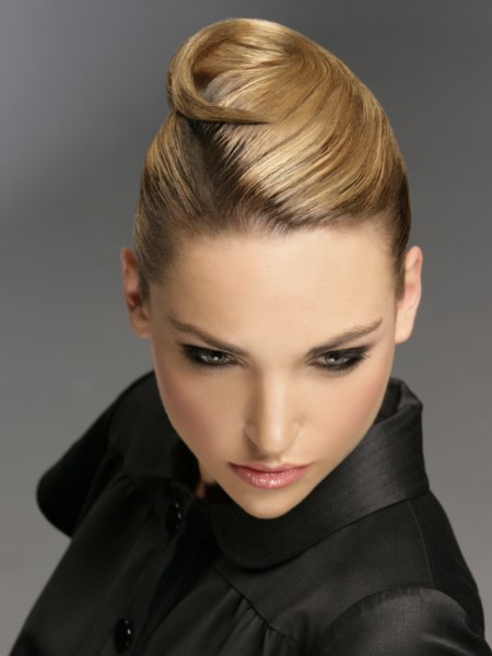 Smoothed up-style with the sides pulled back