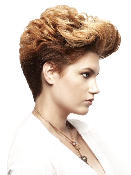 Short haircut with a graduated neck and the hair flipped upward