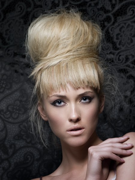 High updo and short bangs for blonde hair