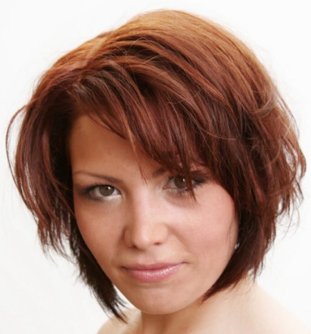 Hair in a combination of a bob and shag
