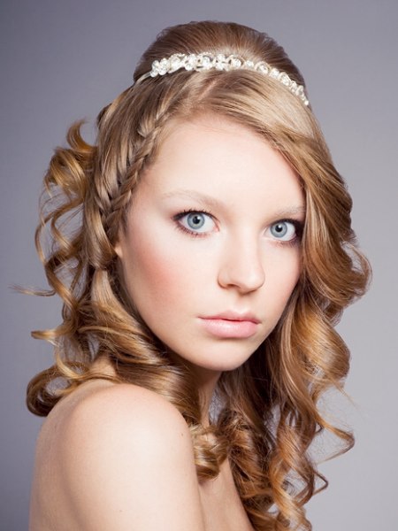 Curly bridal hair with a tiara