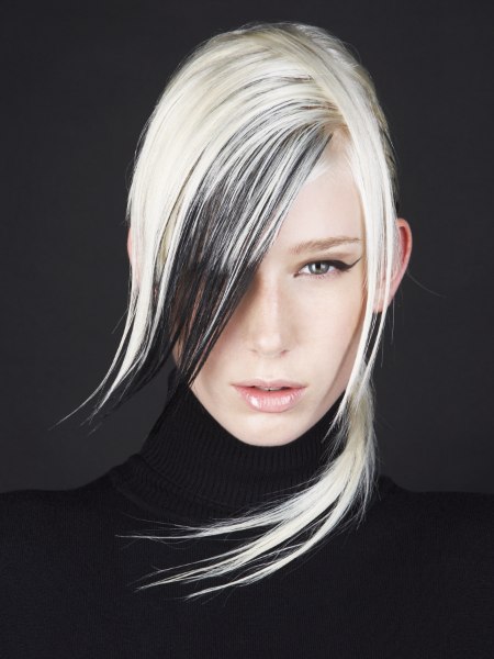 White hair with added black extensions