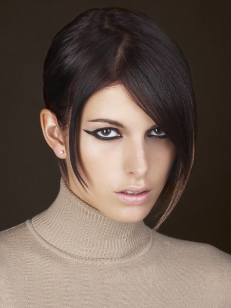 Short hairstyle with extensions and the hair flowing over to one side