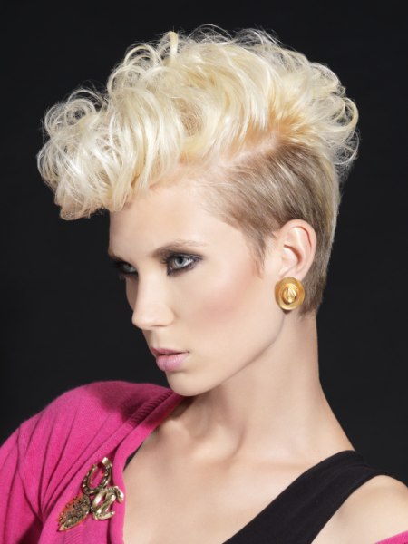 Short blonde pixie haircut with tapered sides