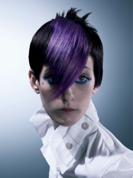 Short black hair with a purple fringe
