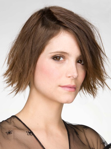 Brown bob hairstyle with outward bending ends