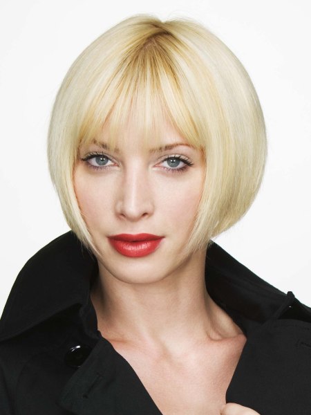 Angled blonde bob that tickles the chin line