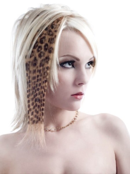 Platinum blonde hair with a leopard piece