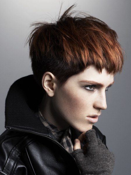 Short cropped women's hair with two tone coloring