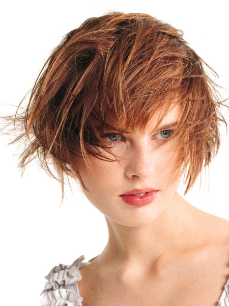 Jaw length bob with hair styled into the face