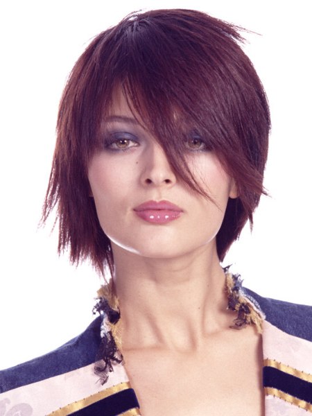 Easy short hair with long bangs and styled straight