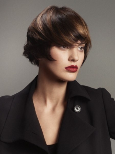 Short brown bob with styling towards the face