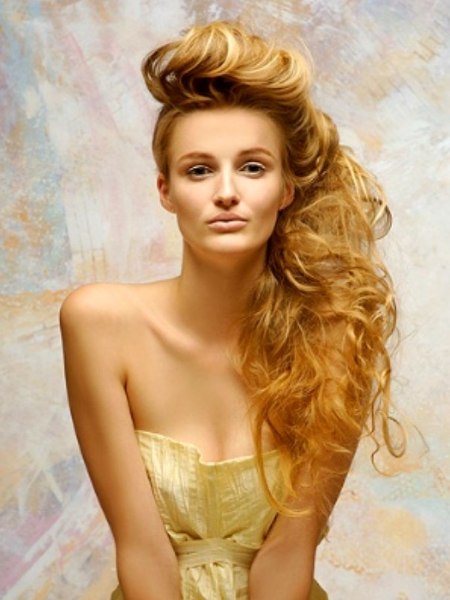 Long hairstyle with curls and swirls