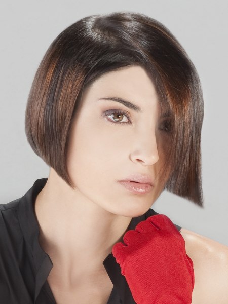 Short brown bob with sharp cutting lines