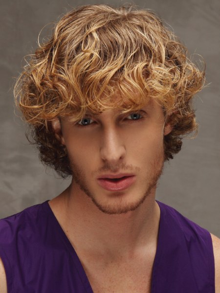 Curly hairstyle with a fringe for men