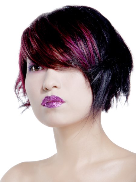 Layered short bob with colorful highlights