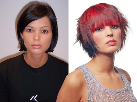 Makeover - bob cut with bright red hair color