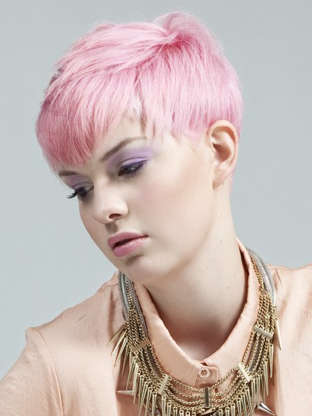 Short pink hair in a pixie cut