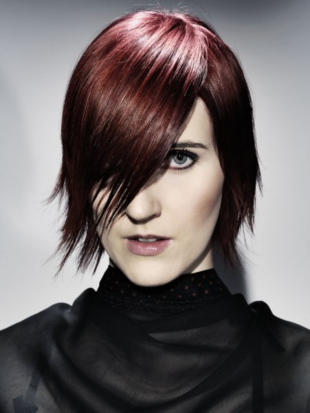 Goth hairstyle for short hair with a purple shade