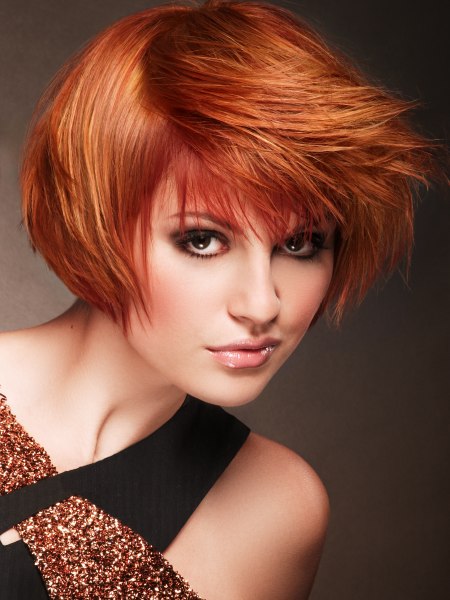 Short textured hairstyle for coppery red hair