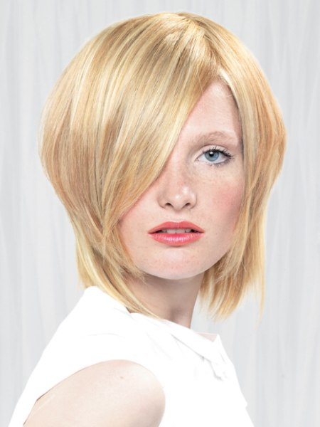 Hairstyle with an angled cutting line