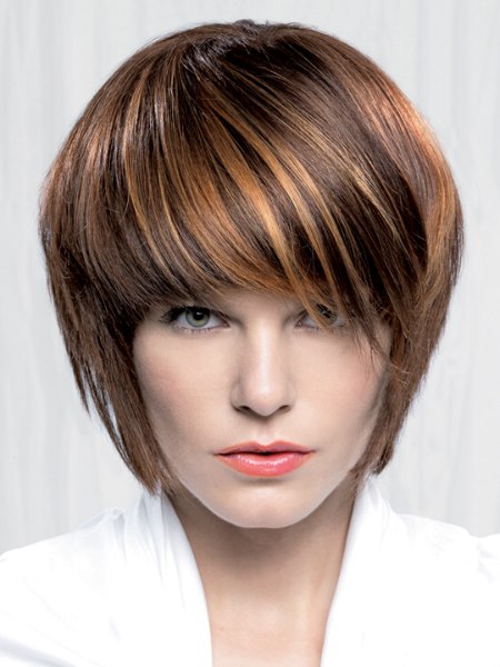 Short hairstyle with bangs and diagonal styling