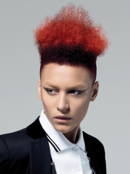 Short red hair with a triangular shape