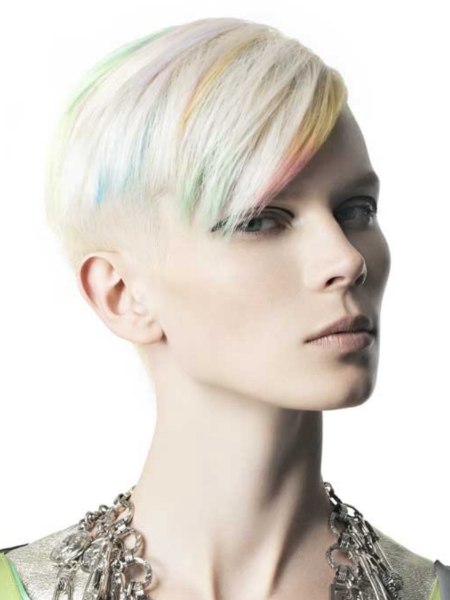 Hair with a platinum base and pastel colors